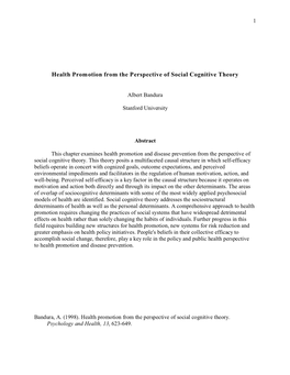 Health Promotion from the Perspective of Social Cognitive Theory