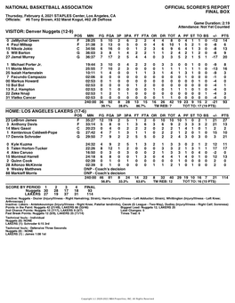 Box Score Nuggets