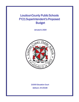 Loudoun County Public Schools FY21 Superintendent's Proposed Budget