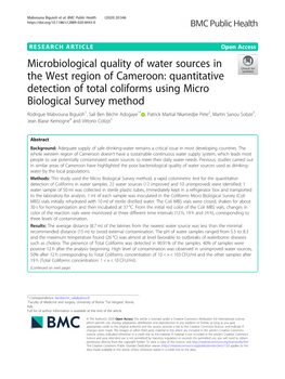Microbiological Quality of Water Sources in the West Region Of