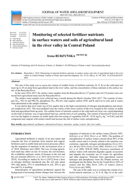 Monitoring of Selected Fertilizer Nutrients in Surface Waters and Soils of Agricultural Land in the River Valley in Central Poland