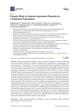 Genetic Risk of Autism Spectrum Disorder in a Pakistani Population