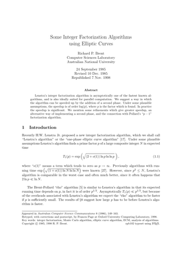 Some Integer Factorization Algorithms Using Elliptic Curves