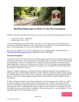 Walking Pilgrimage to Rome on the Via Francigena