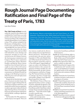 Rough Journal Page Documenting Ratification and Final Page of the Treaty of Paris, 1783 Lee Ann Potter