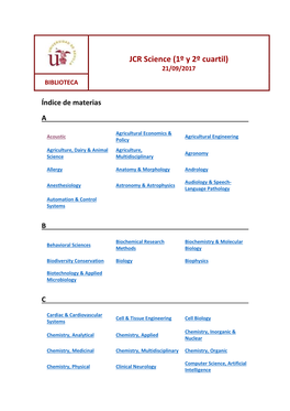 JCR Science (1º Y 2º Cuartil) 21/09/2017 BIBLIOTECA