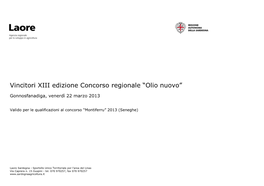 Vincitori XIII Edizione Concorso Regionale “Olio Nuovo”