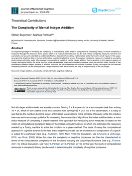 The Complexity of Mental Integer Addition