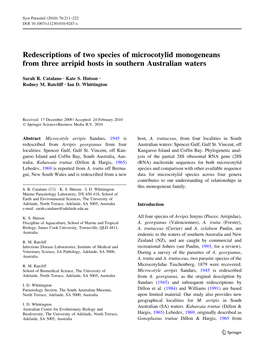 Redescriptions of Two Species of Microcotylid Monogeneans from Three Arripid Hosts in Southern Australian Waters