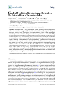 Industrial Symbiosis, Networking and Innovation: the Potential Role of Innovation Poles