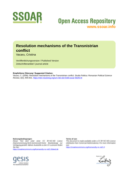 Resolution Mechanisms of the Transnistrian Conflict Vacaru, Cristina