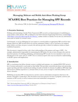 M3AAWG Best Practices for Managing SPF Records August 2017 the Reference URL for This Document