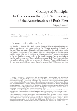 Reflections on the 30Th Anniversary of the Assassination of Ruth First Dikgang Moseneke*