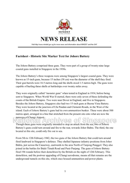 Factsheet - Historic Site Marker Text for Johore Battery