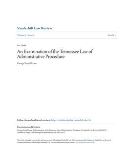 An Examination of the Tennessee Law of Administrative Procedure George Street Boone