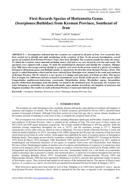First Records Species of Hottentotta Genus (Scorpiones:Buthidae) from Kerman Province, Southeast of Iran