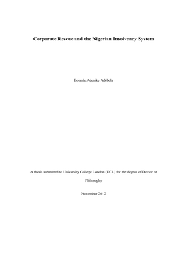 Corporate Rescue and the Nigerian Insolvency System