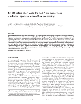 Lin-28 Interaction with the Let-7 Precursor Loop Mediates Regulated Microrna Processing