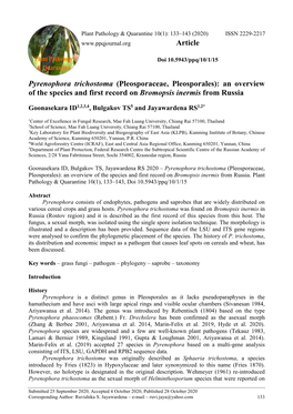 Pyrenophora Trichostoma (Pleosporaceae, Pleosporales): an Overview of the Species and First Record on Bromopsis Inermis from Russia