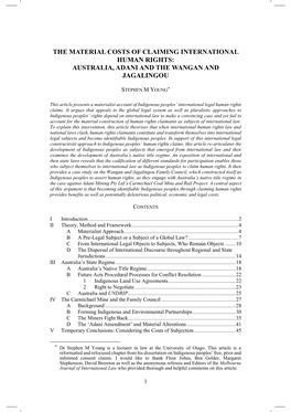 AUSTRALIA, ADANI and the WANGAN and JAGALINGOU the Material Costs of Claiming International Human Rights STEPHEN M YOUNG*