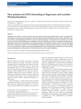 New Primers for DNA Barcoding of Digeneans and Cestodes (Platyhelminthes)