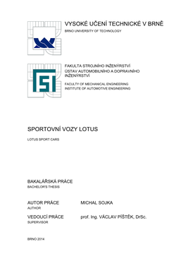 Vysoké Učení Technické V Brně Sportovní Vozy Lotus