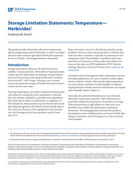 Storage Limitation Statements: Temperature— Herbicides1 Frederick M