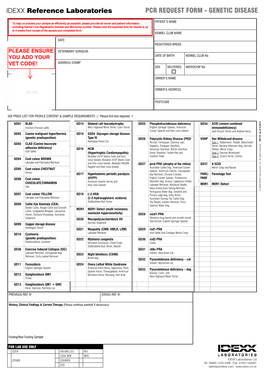 IDEXX Reference Laboratories PCR REQUEST FORM - GENETIC DISEASE