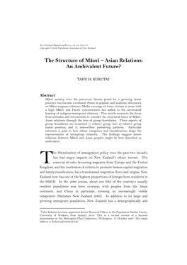 The Structure of Māori – Asian Relations: an Ambivalent Future?