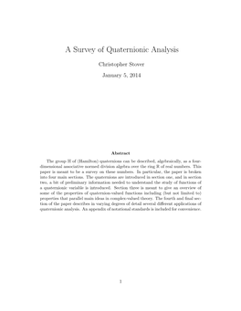 A Survey of Quaternionic Analysis