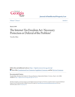 The Internet Tax Freedom Act: Necessary Protection Or Deferral of the Problem?, 7 J