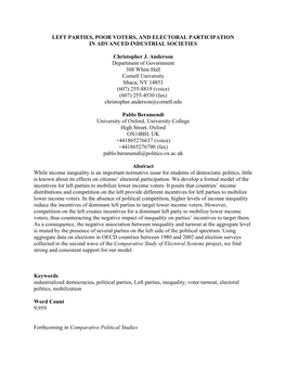 Left Parties, Poor Voters, and Electoral Participation in Advanced Industrial Societies