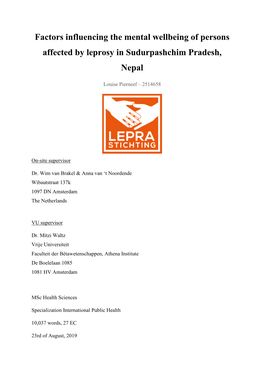 Factors Influencing the Mental Wellbeing of Persons Affected by Leprosy in Sudurpashchim Pradesh, Nepal