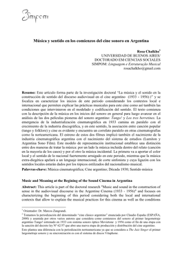 Música Y Sentido En Los Comienzos Del Cine Sonoro En Argentina