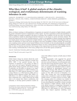 Who Likes It Hot? a Global Analysis of the Climatic, Ecological, and Evolutionary Determinants of Warming Tolerance in Ants