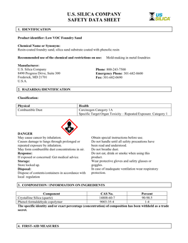 U.S. Silica Company Safety Data Sheet