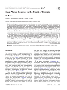 Deep Water Renewal in the Strait of Georgia