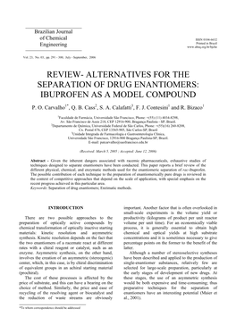 Review- Alternatives for the Separation of Drug Enantiomers: Ibuprofen As a Model Compound