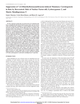 Anthracene-Induced Mammary Carcinogenesis in Rats by Resveratrol: Role of Nuclear Factor-␬B, Cyclooxygenase 2, and Matrix Metalloprotease 9