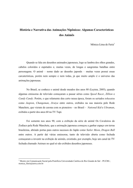 História E Narrativa Das Animações Nipônicas: Algumas Características Dos Animês