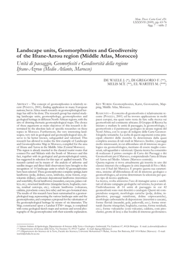Middle Atlas, Morocco) Unità Di Paesaggio, Geomorfositi E Geodiversità Della Regione Ifrane-Azrou (Medio Atlante, Marocco)
