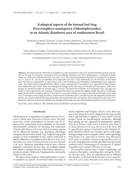 Ecological Aspects of the Horned Leaf-Frog Proceratophrys Mantiqueira (Odontophrynidae) in an Atlantic Rainforest Area of Southeastern Brazil