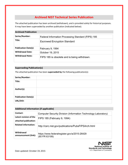 FIPS 185, Escrowed Encryption Standard