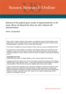 Deletion of the Gabra2 Gene Results in Hypersensitivity to the Acute Effects of Ethanol but Does Not Alter Ethanol Self Administration