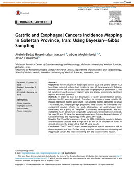 Gastric and Esophageal Cancers Incidence Mapping in Golestan Province, Iran: Using Bayesianegibbs Sampling