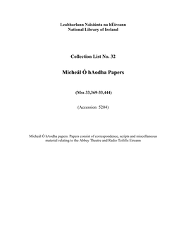 Micheál Ó Haodha Papers