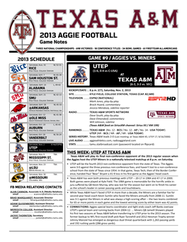 2013 AGGIE FOOTBALL Game Notes