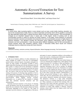 Automatic Keyword Extraction for Text Summarization: a Survey