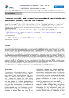 Evaluating Stakeholder Awareness and Involvement in Risk Prevention of Aquatic Invasive Plant Species by a National Code of Conduct