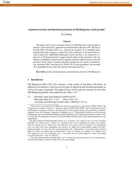 Argument Structure and Functional Projections in Old Hungarian Verbal Gerunds1